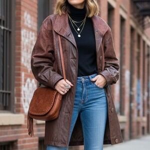 Vintage Pelle $325 Med/Lg Brown Genuine Leather Patchwork Snake Print Jacket NYC